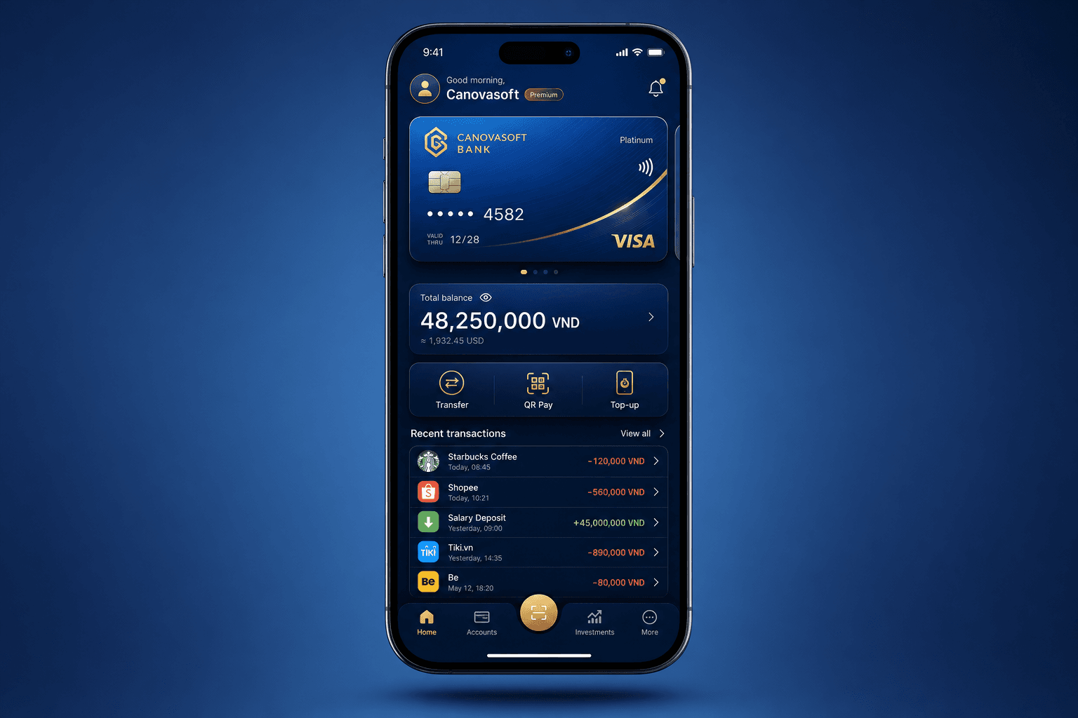 App tài chính — quản lý tài khoản, tăng gắn kết người dùng