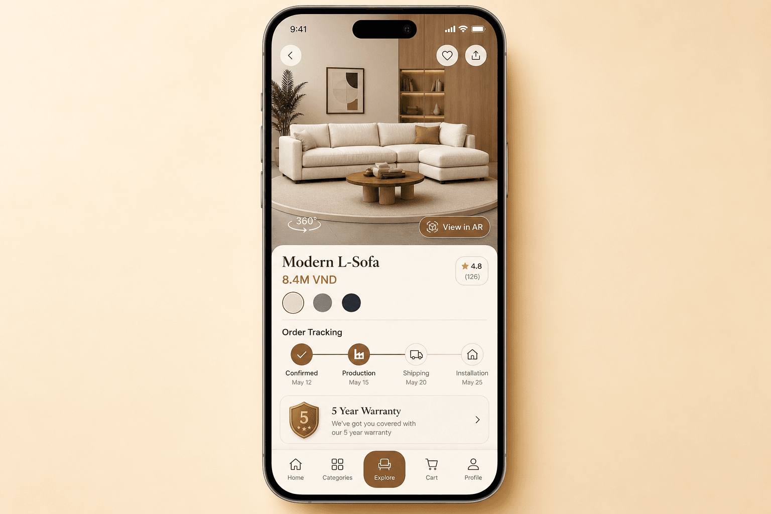 App nội thất — tư vấn, đặt hàng, theo dõi tiến độ